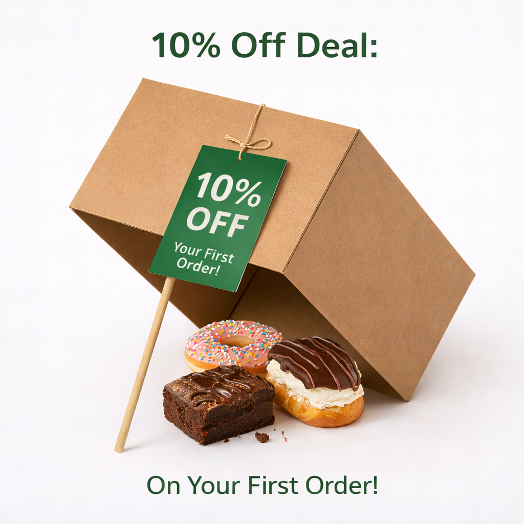 First order discount offer on vegan cakes with 10 percent off deal