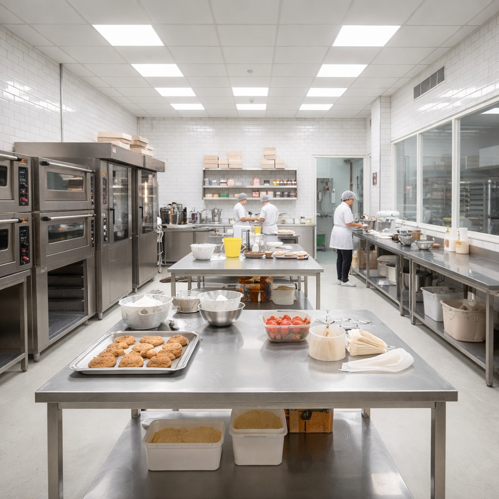 Clean and hygienic vegan bakery kitchen environment in Delhi NCR